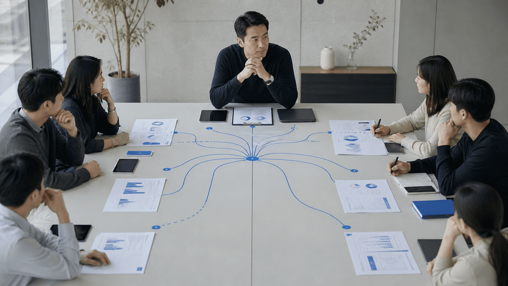 A leadership bottleneck illustrated as work concentrating around one person